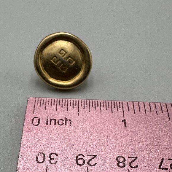 Vintage Givenchy Earrings Gold Tone Studs Pierced Round Button 4G Logo Matte - Picture 9 of 10